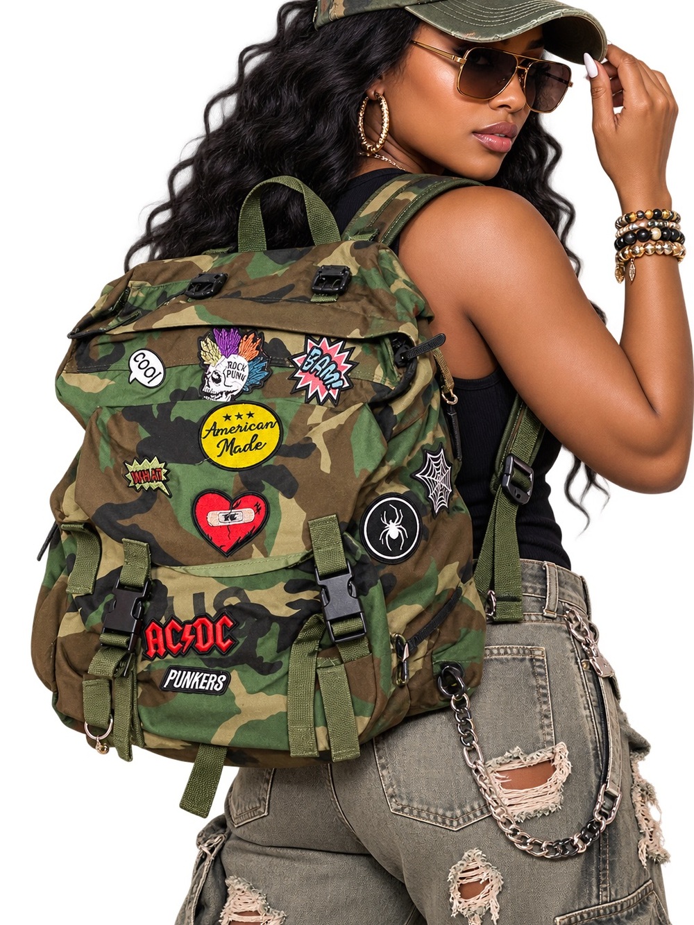 Camouflage Customized Patchwork Backpack - Green Camo unisex - Picture 3 of 6